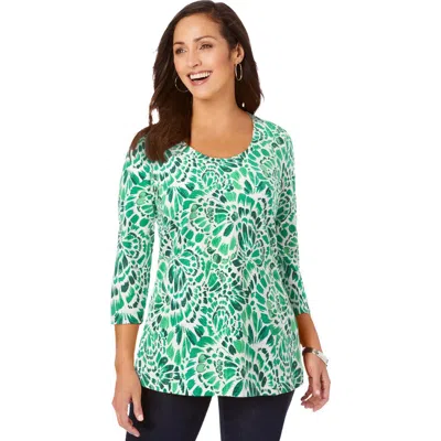 Jessica London Stretch Cotton Scoop Neck Tee In Green