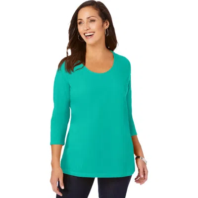 Jessica London Stretch Cotton Scoop Neck Tee In Green