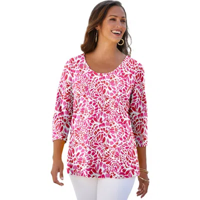 Jessica London Stretch Cotton Scoop Neck Tee In Multi