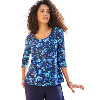 Jessica London Stretch Cotton Scoop Neck Tee In Multi