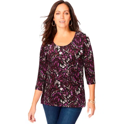 Jessica London Stretch Cotton Scoop Neck Tee In Multi