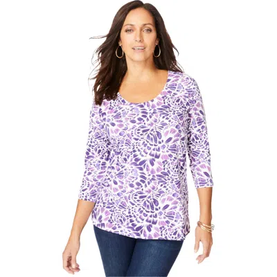 Jessica London Stretch Cotton Scoop Neck Tee In Multi