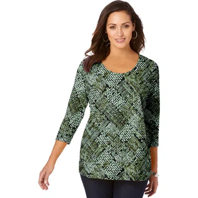 Jessica London Stretch Cotton Scoop Neck Tee In Green