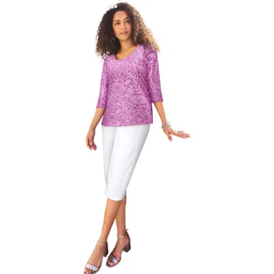 Jessica London Stretch Cotton Scoop Neck Tee In Pink