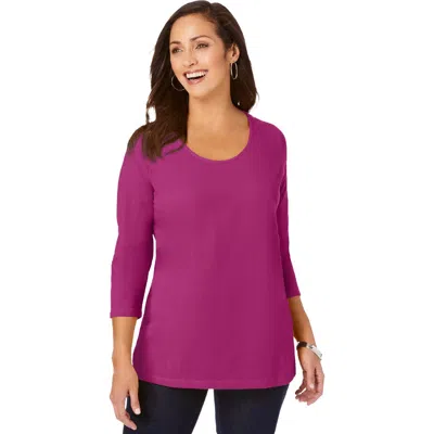 Jessica London Stretch Cotton Scoop Neck Tee In Purple
