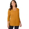 Jessica London Stretch Cotton Scoop Neck Tee In Yellow