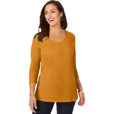 Jessica London Stretch Cotton Scoop Neck Tee In Yellow