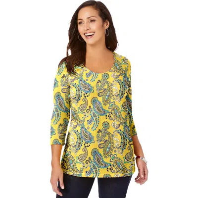 Jessica London Stretch Cotton Scoop Neck Tee In Yellow