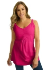 Jessica London Stretch Cotton Shirred Tank In Red