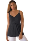 Jessica London Stretch Cotton Shirred Tank In Black