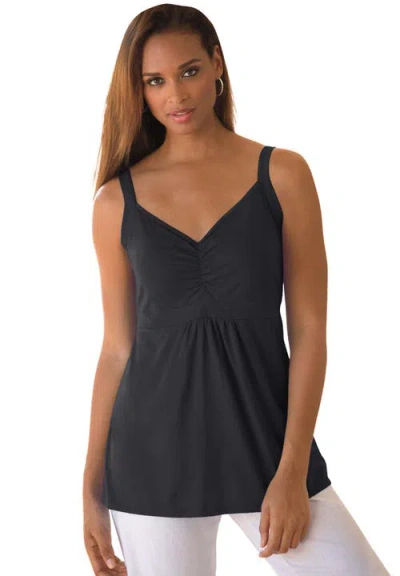 Jessica London Stretch Cotton Shirred Tank In Black