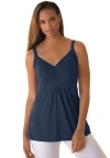Jessica London Stretch Cotton Shirred Tank In Blue