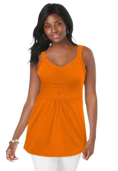 Jessica London Stretch Cotton Shirred Tank In Multi