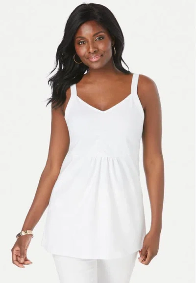 Jessica London Stretch Cotton Shirred Tank In Red