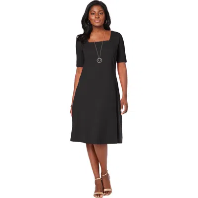 Jessica London Stretch Cotton Square Neck Midi Dress In Black
