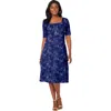 Jessica London Stretch Cotton Square Neck Midi Dress In Blue