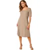Jessica London Stretch Cotton Square Neck Midi Dress In Brown