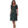Jessica London Stretch Cotton Square Neck Midi Dress In Green