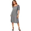 Jessica London Stretch Cotton Square Neck Midi Dress In Multi