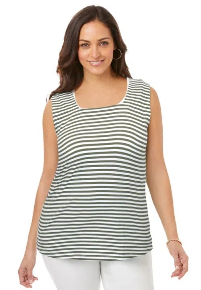 Jessica London Stretch Cotton Square Neck Tank In Multi
