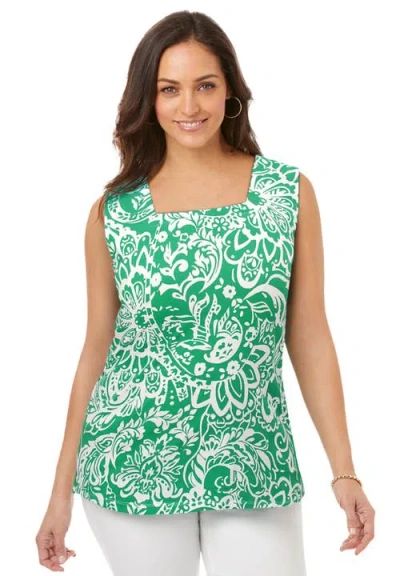 Jessica London Stretch Cotton Square Neck Tank In Multi