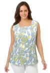 Jessica London Stretch Cotton Square Neck Tank In Multi