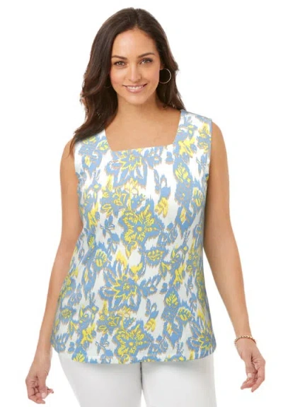 Jessica London Stretch Cotton Square Neck Tank In Multi
