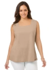 Jessica London Stretch Cotton Square Neck Tank In Neutral