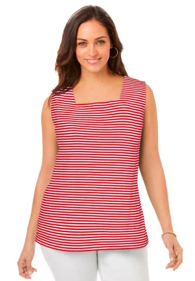 Jessica London Stretch Cotton Square Neck Tank In Pink