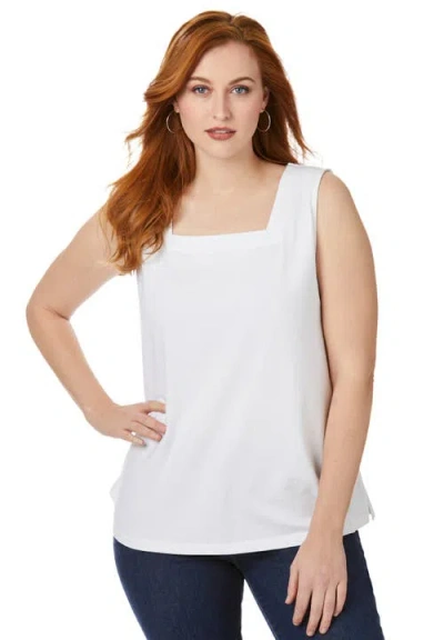 Jessica London Stretch Cotton Square Neck Tank In White