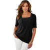 Jessica London Stretch Cotton Square Neck Tee In Black