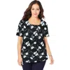 Jessica London Stretch Cotton Square Neck Tee In Black