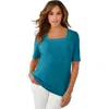 Jessica London Stretch Cotton Square Neck Tee In Blue