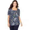 Jessica London Stretch Cotton Square Neck Tee In Blue