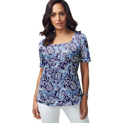 Jessica London Stretch Cotton Square Neck Tee In Blue