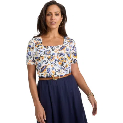 Jessica London Stretch Cotton Square Neck Tee In Blue