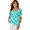 Jessica London Stretch Cotton Square Neck Tee In Blue