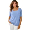 Jessica London Stretch Cotton Square Neck Tee In Blue