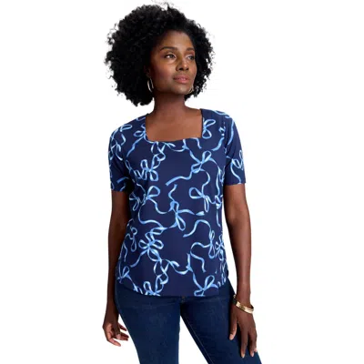 Jessica London Stretch Cotton Square Neck Tee In Blue