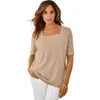 Jessica London Stretch Cotton Square Neck Tee In Brown