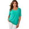 Jessica London Stretch Cotton Square Neck Tee In Green