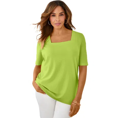 Jessica London Stretch Cotton Square Neck Tee In Green