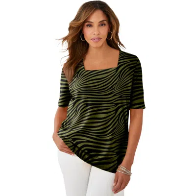 Jessica London Stretch Cotton Square Neck Tee In Green