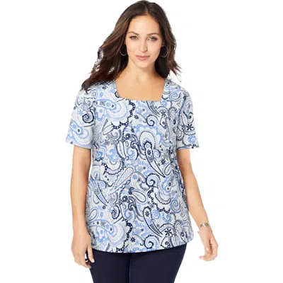 Jessica London Stretch Cotton Square Neck Tee In Multi