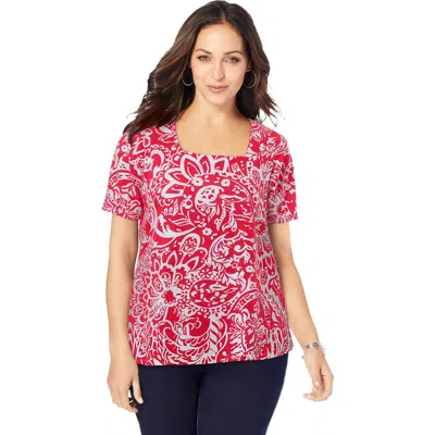 Jessica London Stretch Cotton Square Neck Tee In Multi