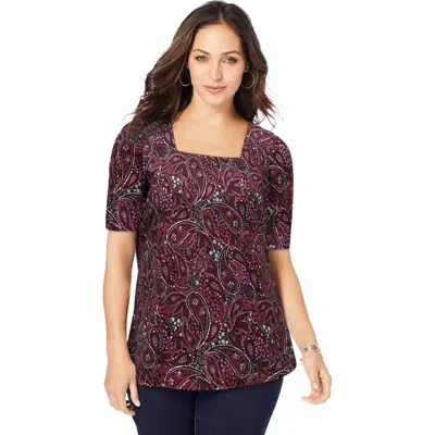 Jessica London Stretch Cotton Square Neck Tee In Multi