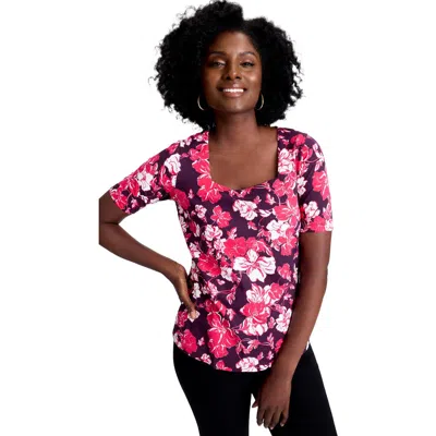 Jessica London Stretch Cotton Square Neck Tee In Multi