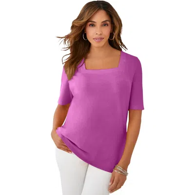 Jessica London Stretch Cotton Square Neck Tee In Purple