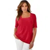 Jessica London Stretch Cotton Square Neck Tee In Red
