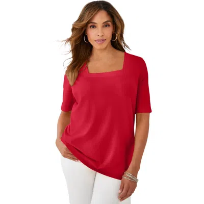 Jessica London Stretch Cotton Square Neck Tee In Red